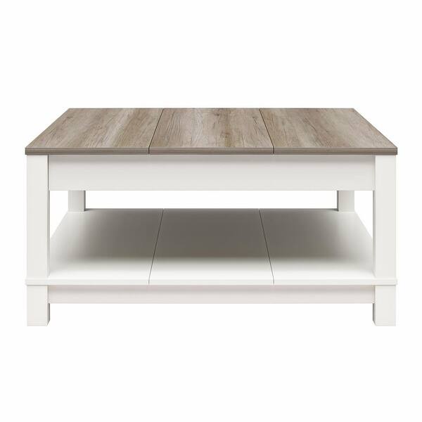 Ameriwood Home Keates Coffee Table, White with Brown Oak Top
