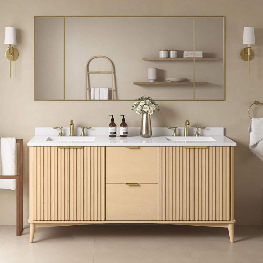 Gabi 72-Inch Rustic Ash Double Sink Vanity with White Stone Top