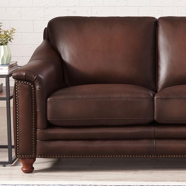 Brown in. Leather Loveseat 66.5 - 2-Seater Removable Cushions with Solid Home Hydeline 6991-20-1866A Grain Belfast The Top Depot
