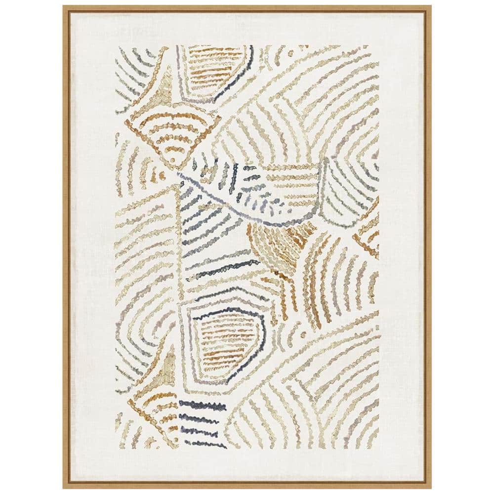 Dreamy Geo II Abstract Canvas Wall Art with Light Brown Frame