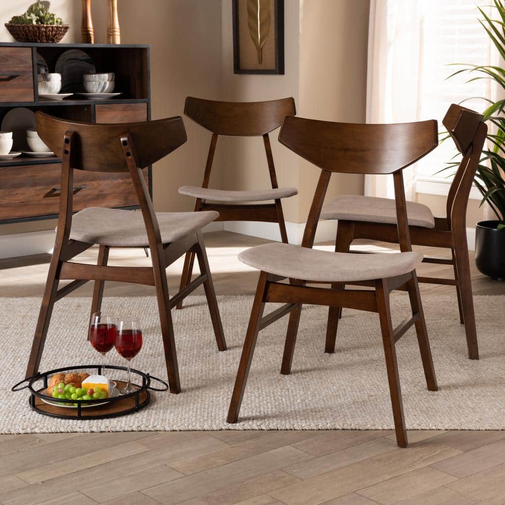 Danica Walnut Brown and Light Beige Mid-Century Modern Dining Chair Set