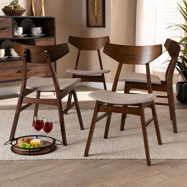 Danica Light Beige and Walnut Brown Fabric Dining Chair (Set of 4)