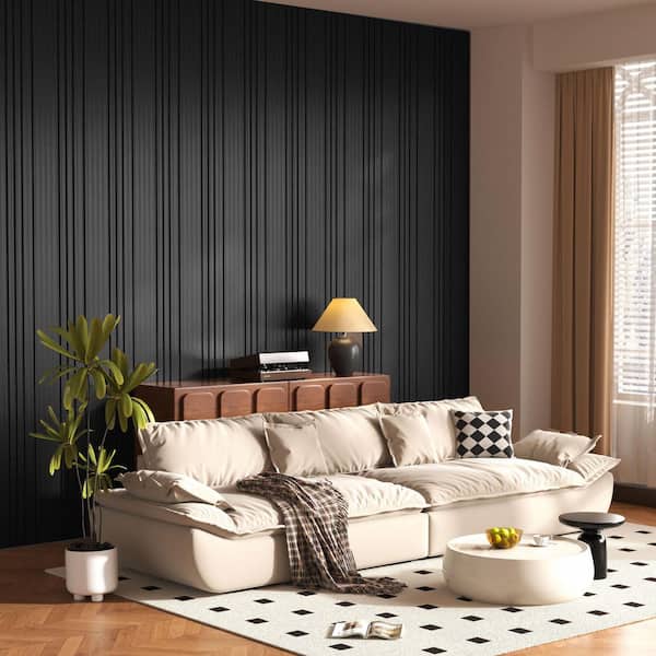 Mlfortlife Black 0.7 in. x 1.97 ft. x 1.97 ft. Staggered Wood Slat