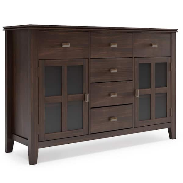 Simpli Home Artisan Solid Wood 54 in. Wide Transitional Sideboard Buffet Credenza in Dark Chestnut Brown