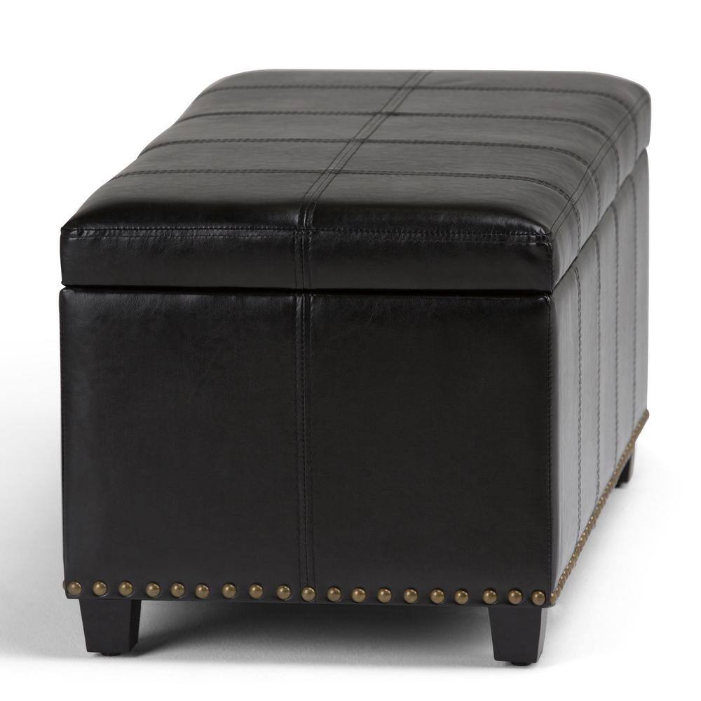 Midnight Black Traditional 33.5" Bench Ottoman with Stitched Top