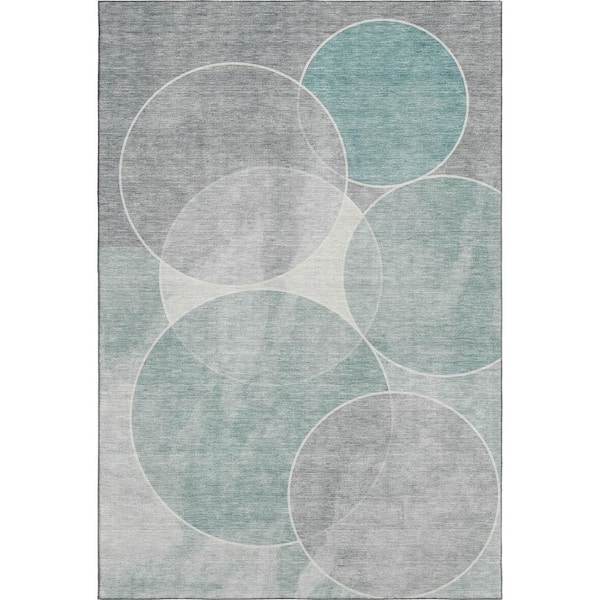 Mayfield Premium Machine Washable Abstract AMF2286 Teal 10 ft. x 14 ft. Area Rug