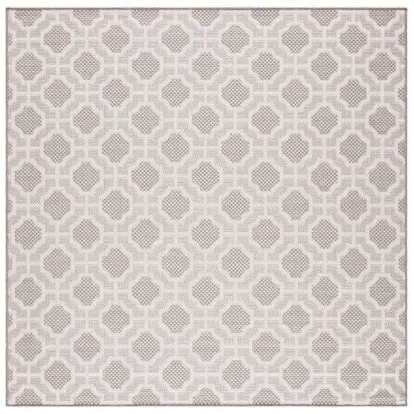 SAFAVIEH Lakeside Beige/Taupe 7 ft. x 7 ft. Geometric Trellis Indoor/Outdoor Square Area Rug