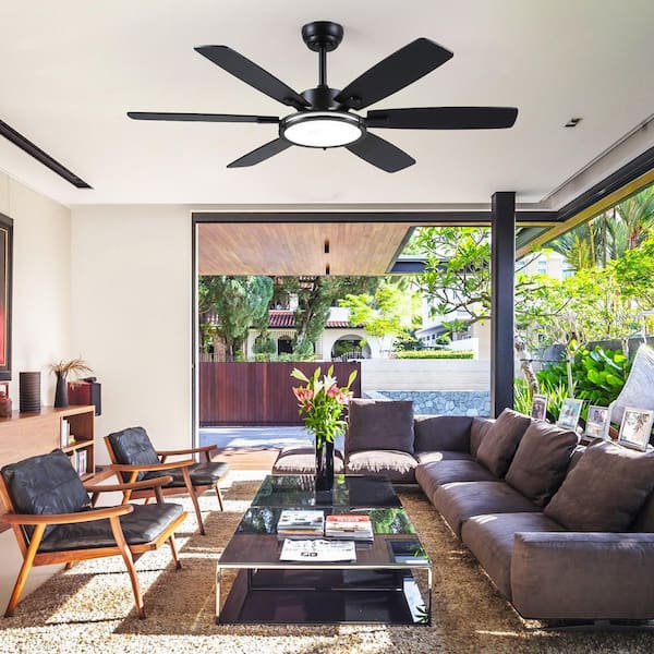 52 in. Modern Black Downrod Mount Propeller Indoor/Outdoor Ceiling Fan with LED Light and Remote Included/App Control