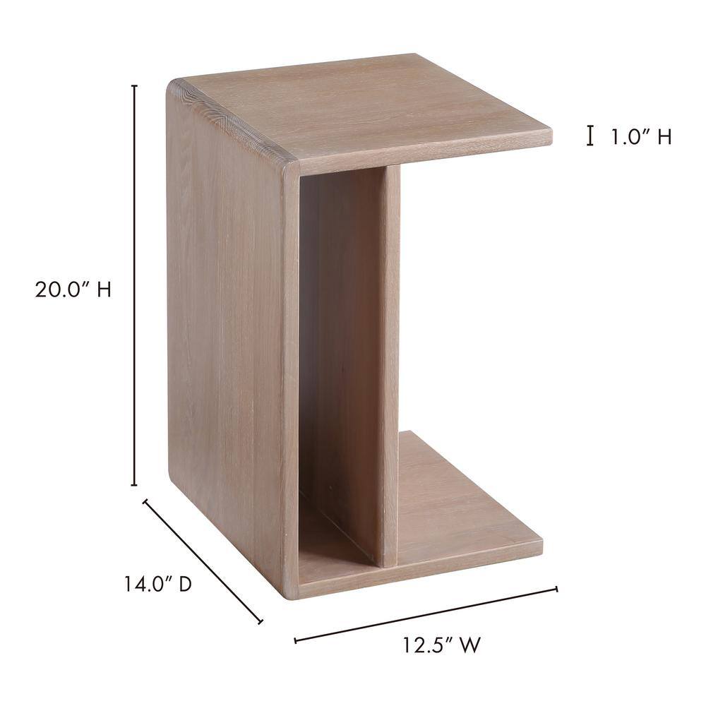 Compact White Oak C-Shaped Side Table with Semi-Gloss Finish