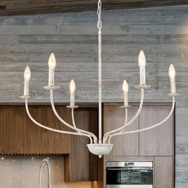 ZJVAIVE 6-Light White Candlestick Hanging Ceiling Linear Chandelier Lighting for Kitchen Island