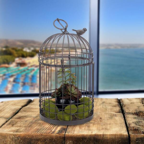 Stonebriar Collection 7 in. x 12 in. Rusted Brown Metal Zinc Decorative Bird Cage