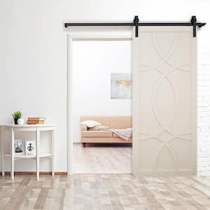 30 in. x 84 in. The Hollywood Off White Wood Sliding Barn Door with Hardware Kit in Stainless Steel