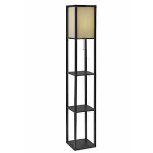 63 in. Black and White 1-Light 1-Way (On/Off) Column Floor Lamp for Living Room with Metal Square Shade