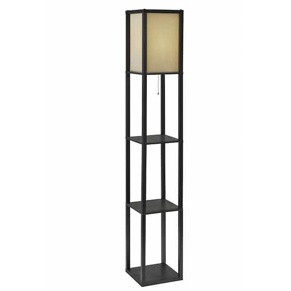 63 in. Black and White 1-Light 1-Way (On/Off) Column Floor Lamp for Living Room with Metal Square Shade