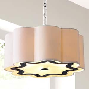 Coquille 4-Light 20 in. Chrome/White Adjustable Scalloped Shade Metal LED Pendant