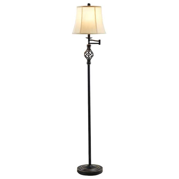 Fangio Lighting 60 in. Black Metal and Glass Floor Lamp with Night