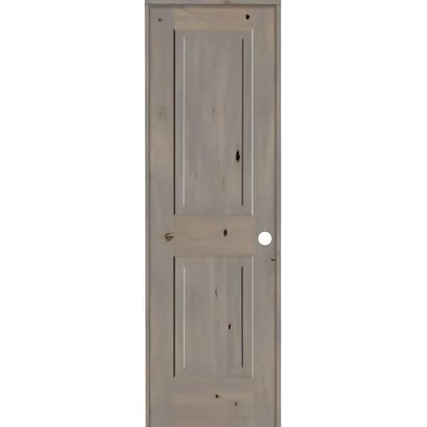 Krosswood Doors 24 in. x 80 in. Rustic Knotty Alder Wood 2 Panel Square Top Left-Hand/Inswing Grey Stain Single Prehung Interior Door