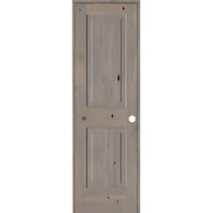 24 in. x 96 in. Rustic Knotty Alder Wood 2 Panel Square Top Left-Hand/Inswing Grey Stain Single Prehung Interior Door