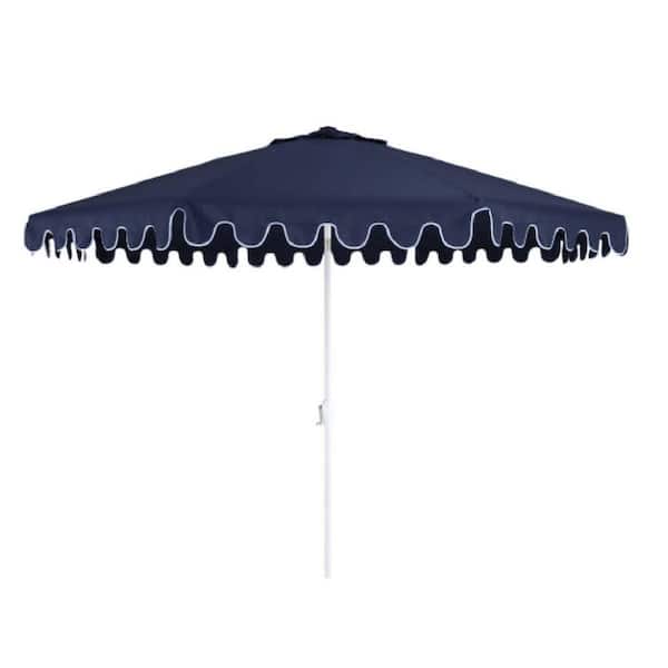 HomeRoots 11 ft. Market Push Button Patio Umbrella in Navy and White
