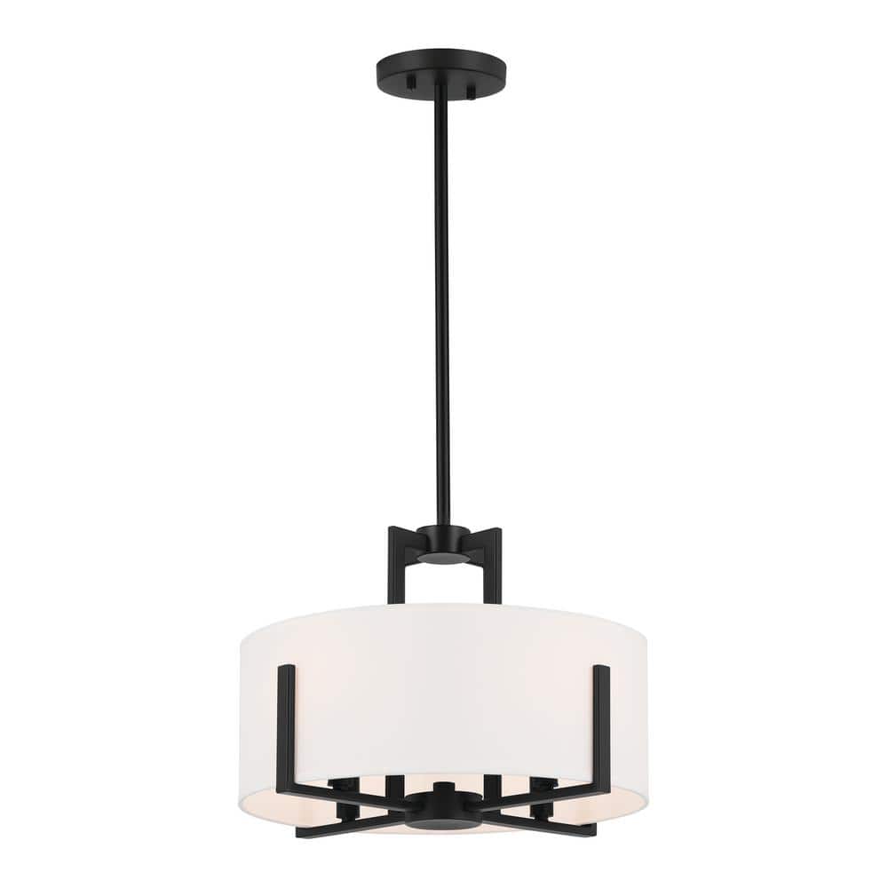 Malen Black Metal Semi-Flush 4-Light with White Fabric Shade