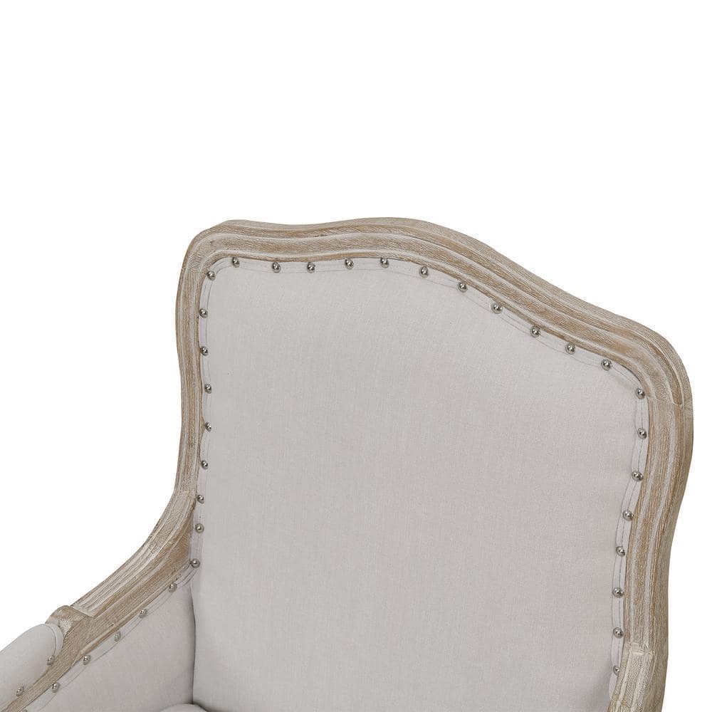 Classic French Taupe Wooden Accent Chair with Nailhead Trim