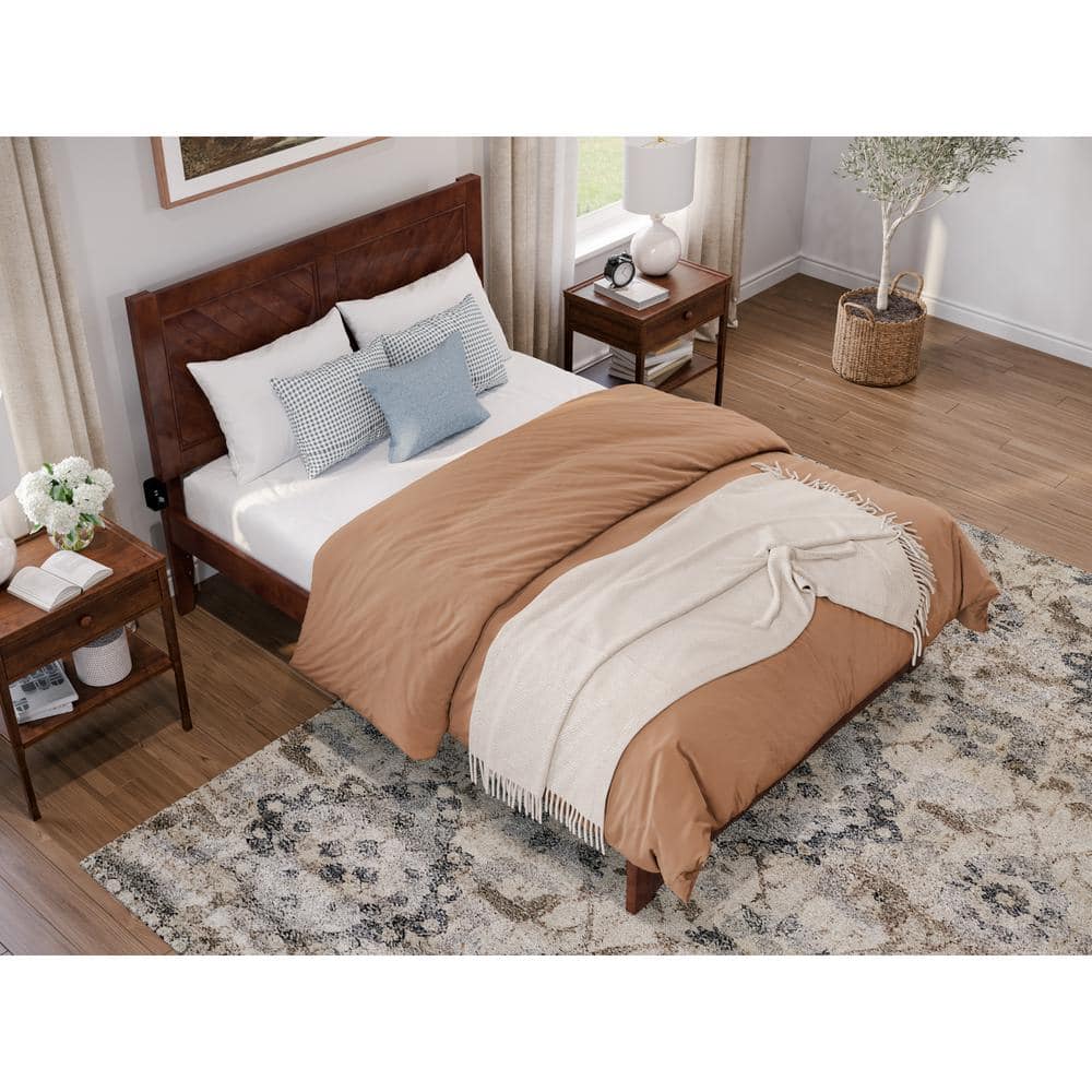 Canyon Walnut Full Wood Platform Bed with Chevron Headboard