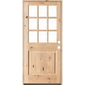 36 in. x 80 in. Craftsman 9-Lite with Clear Beveled Glass Left-Hand Inswing Unfinished Knotty Alder Prehung Front Door