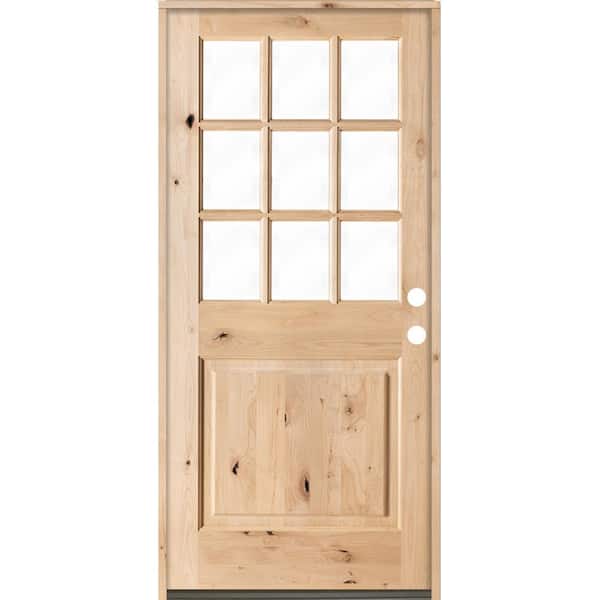 Krosswood Doors 36 in. x 80 in. Craftsman 9-Lite with Clear Beveled Glass Left-Hand Inswing Unfinished Knotty Alder Prehung Front Door