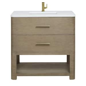 Lucian 36.0 in. W x 21.5 in. D x 36 in. H Single Bath Vanity in Pebble Oak with White Zeus Quartz Top