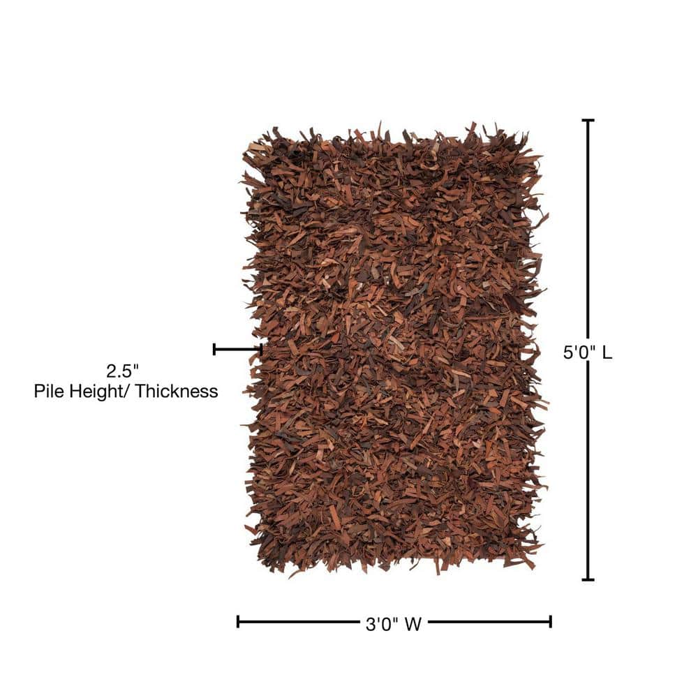 Saddle Brown Genuine Leather Shag Area Rug 3' x 5'