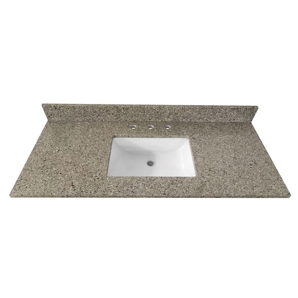 Tile and Top 43 in. W x 22 in. D Quartz White Rectangular Single Sink Vanity Top in Siena Brown