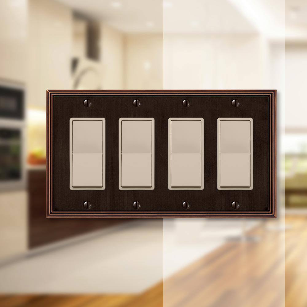 Aged Bronze 4-Gang Quad Rocker Metal Wall Plate