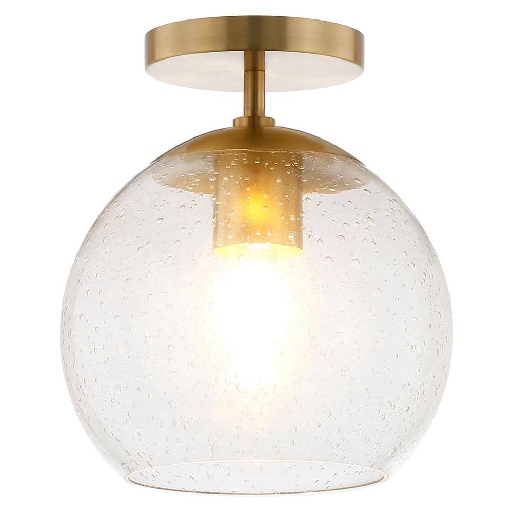 Bartlett Brass Globe 9'' Flush Mount Ceiling Light with Seeded Glass
