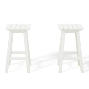 Laguna 24 in. Set of 2 HDPE Plastic All Weather Square Seat Backless Counter Height Outdoor Bar Stool in White