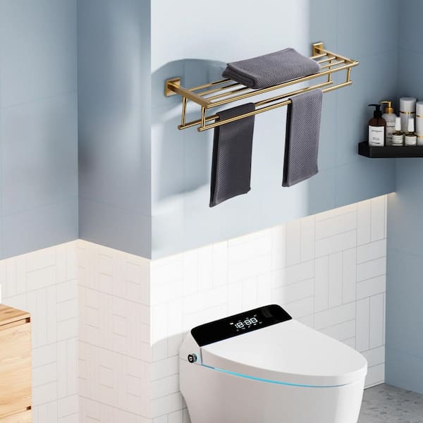 32 in. Stainless Steel Wall Mounted Bathroom Double Towel Bars in Brushed Gold