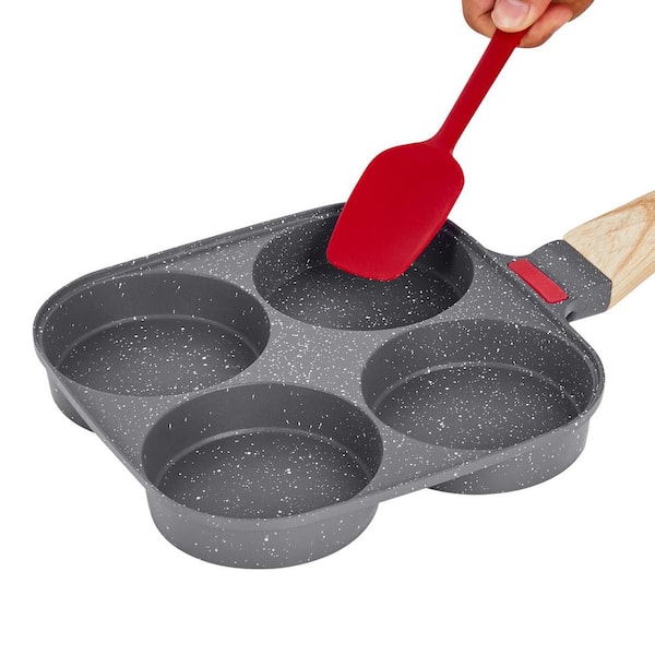 Egg Pan, 4-Cup Nonstick Egg Frying Pan, 7.48 in., Aluminum, with Induction Cookware, Pan, with Lid, Pancake Mold