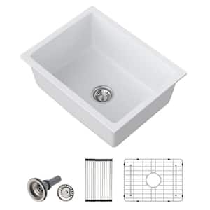 22 in. Undermount Single Bowl Kitchen Sink, White Granite Composite Wet Bar Sink with Accessories
