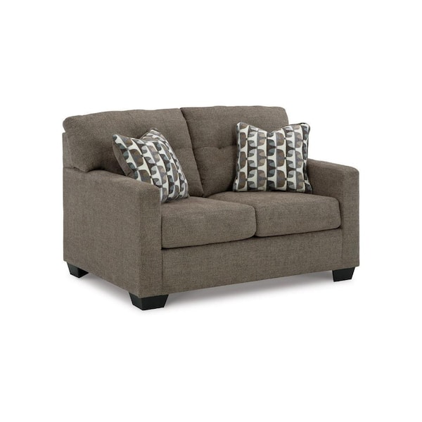 Benjara 38 in. Brown and Black Solid Print Polyester 2-Seater Loveseat with Tufted Back