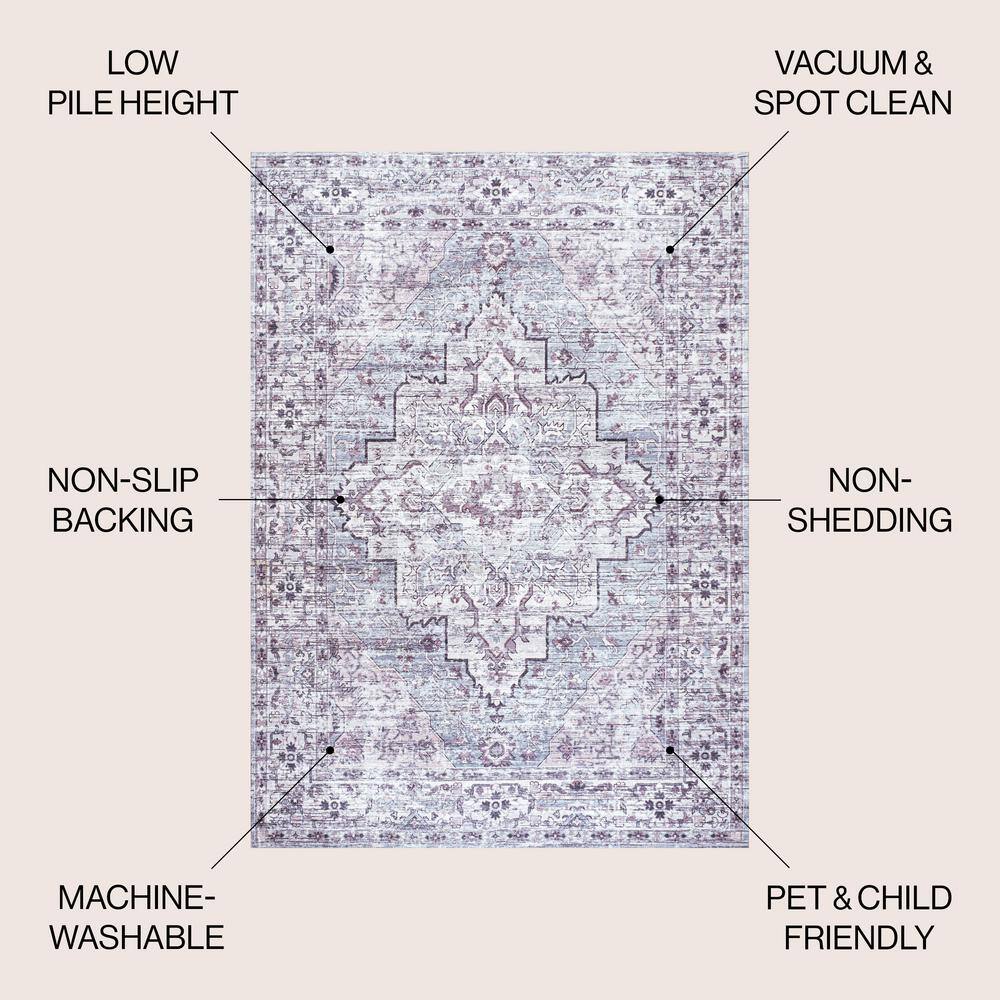 Didim Gray and Purple Medallion Washable 4' x 6' Area Rug