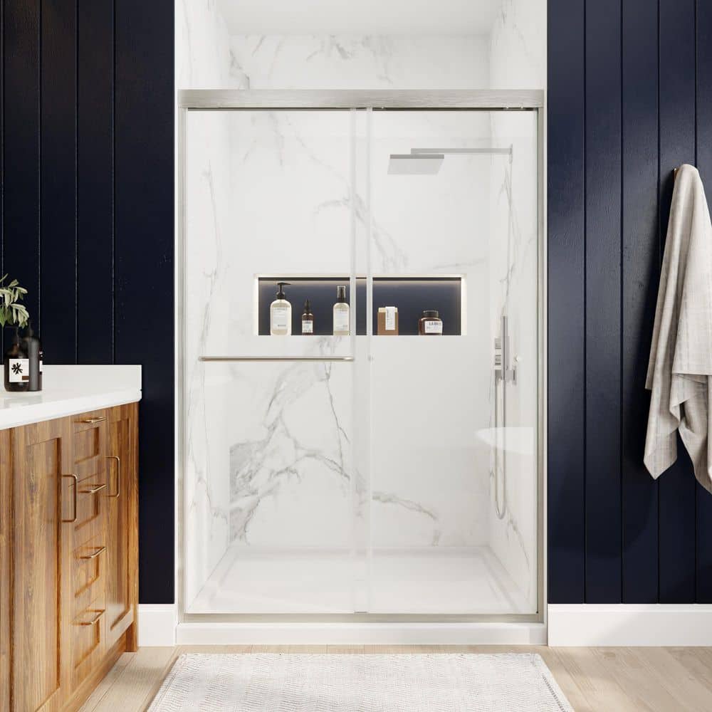 AZDHOME 44-48 in. W x 70 in. H Sliding Semi-Frameless Shower Door in ...
