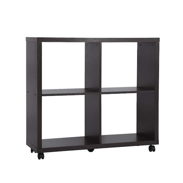 Homy Casa CANDIDA 32 in. Brown Wood 4- -Shelf Standard Classic Bookcase with Build in Storage