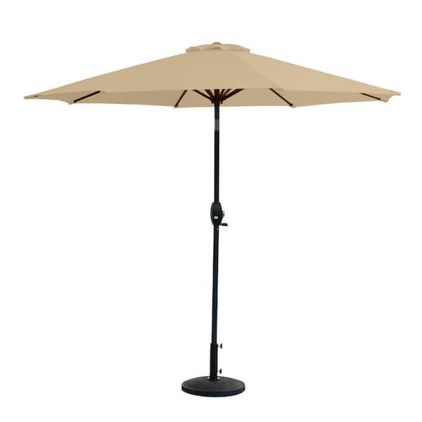Riviera 9 ft. Outdoor Market Umbrella with Decorative Round Resin Base in Beige