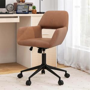 Faux Leather Swivel Ergonomic Office Chair in Brown with Backrest Padded Armrests Casters