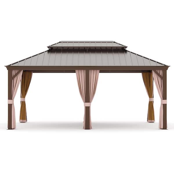 12 ft. x 18 ft. Aluminum Outdoor Gazebo with Double Galvanized Steel Roof, Ceiling Hook, Mosquito Netting and Curtains