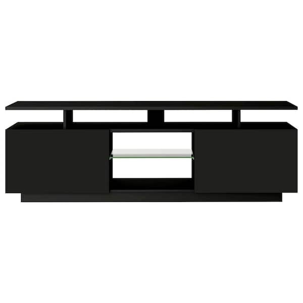 Spaco 62.9 in. Black Particle Board TV Stand 2-Storage Cabinets Fits TV's up to 75 in. with LED Lights, 16-Colors