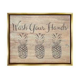 Wash Your Hands Pineapple by Linda Woods Floater Frame Food Wall Art Print 31 in. x 25 in.