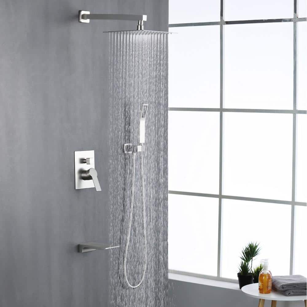 Brushed Nickel 10" Rain Shower Faucet Set with Handheld