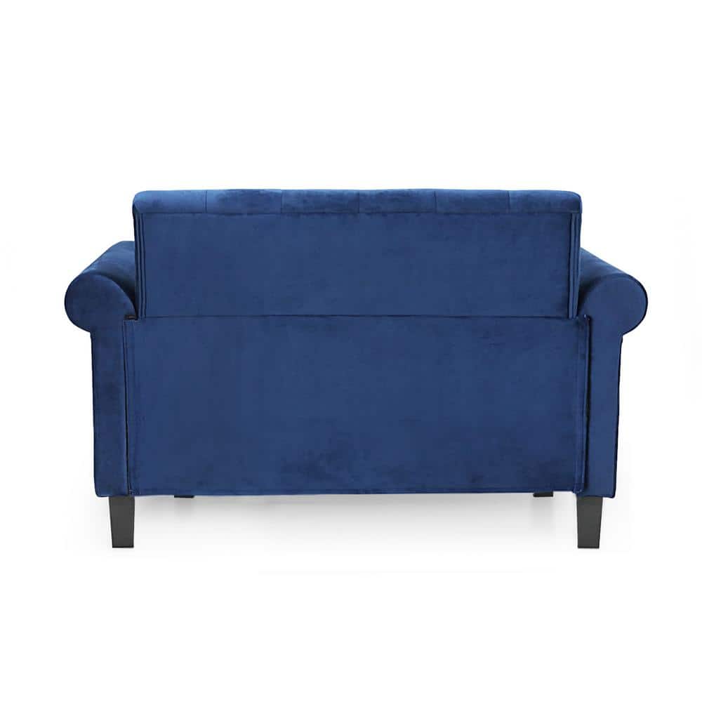 Navy Velvet Tufted Chesterfield Loveseat with Nailhead Trim
