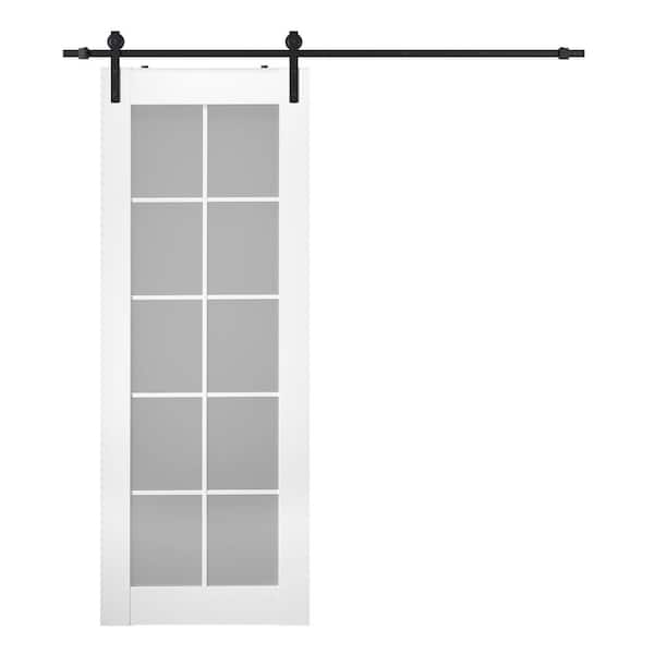 Belldinni Paola 24 in. x 80 in. 10-Lite Frosted Glass Bianco Noble Wood Composite Sliding Barn Door with Hardware Kit