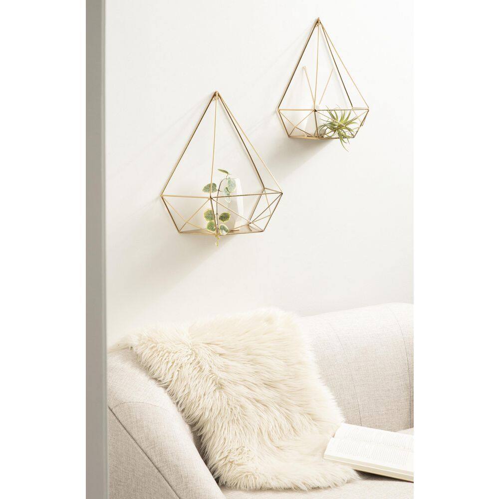 Gold Geometric Metal Wall Display Shelves, 2-Piece Set